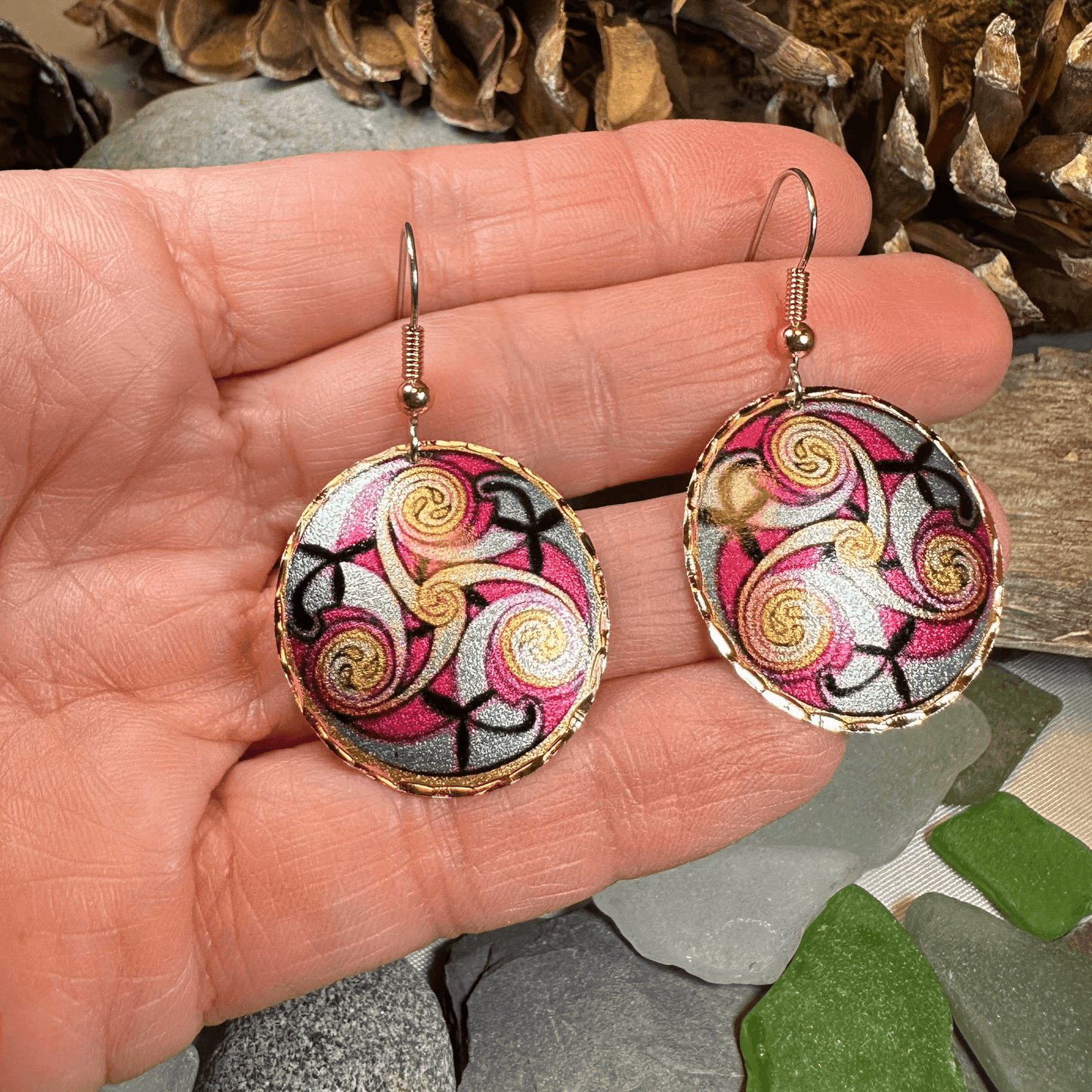 Summer Solstice Celtic Spiral Copper Earrings - 