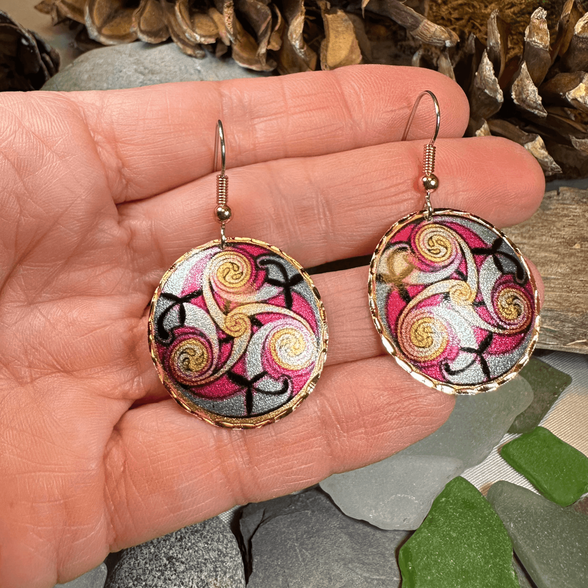 Summer Solstice Celtic Spiral Copper Earrings - 