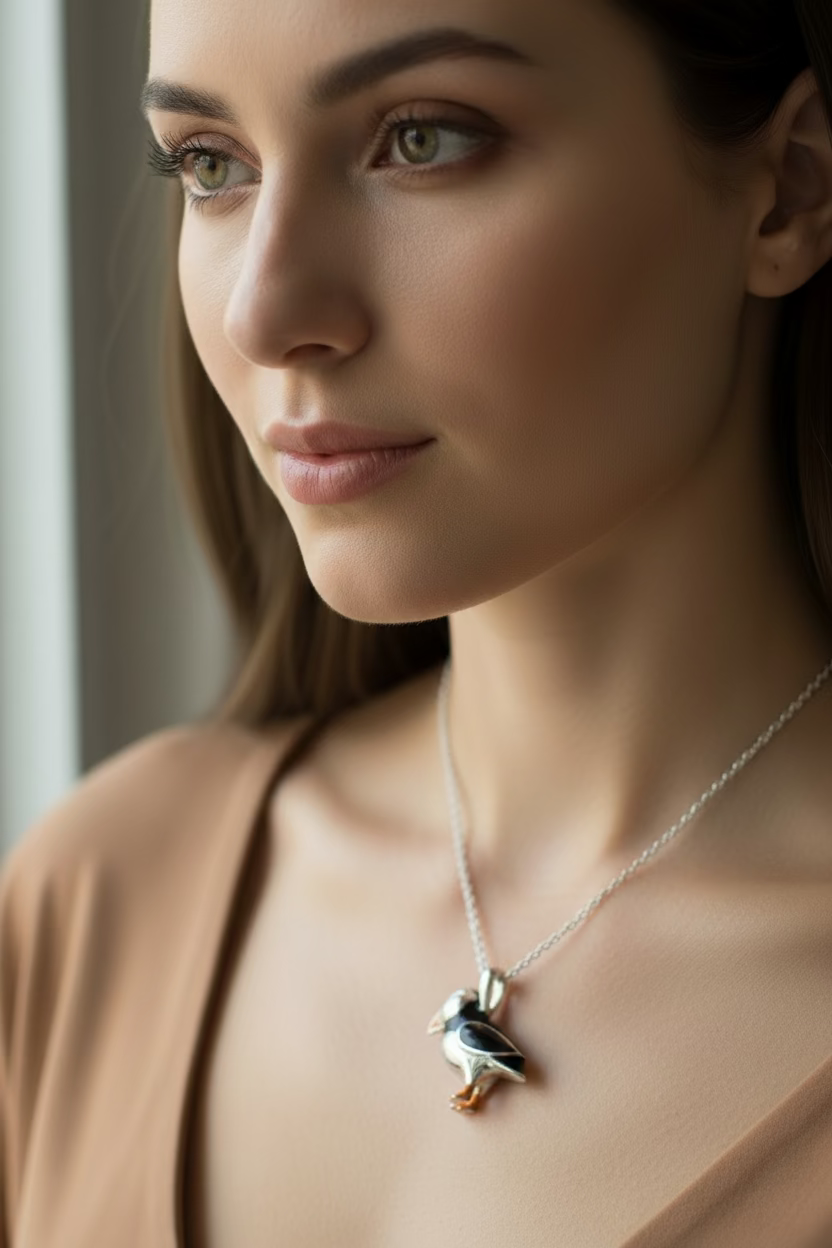 Enamel Puffin Necklace