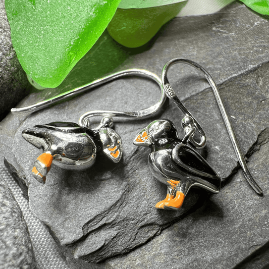 Enamel Puffin Earrings - 