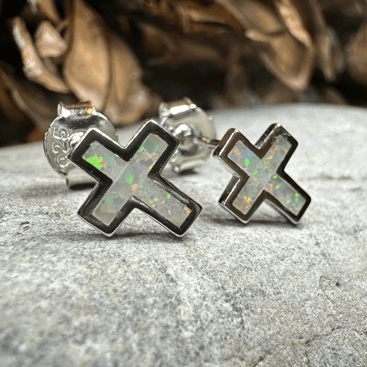Grace Opal Cross Earrings - Silver