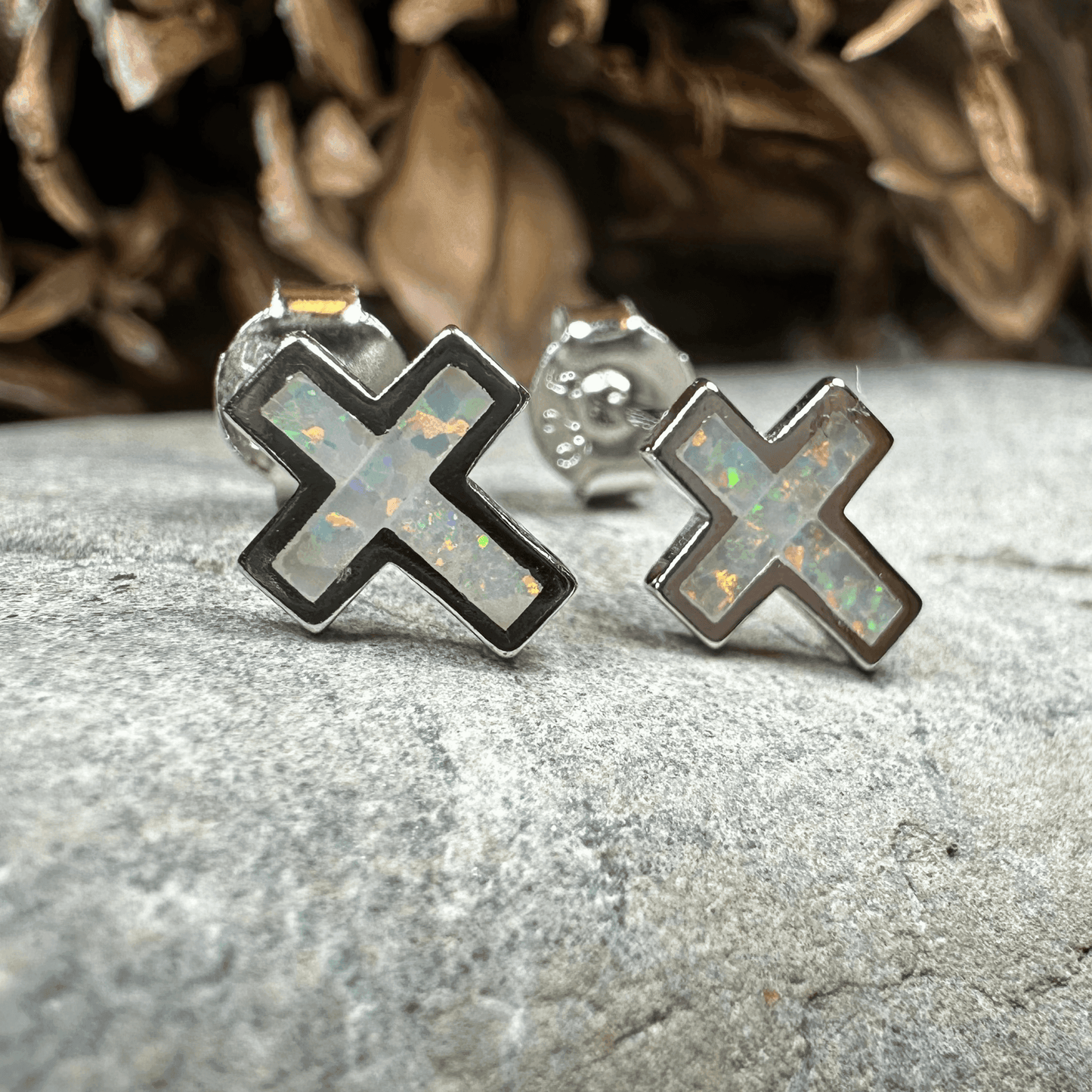 Grace Opal Cross Earrings - Gold Plate