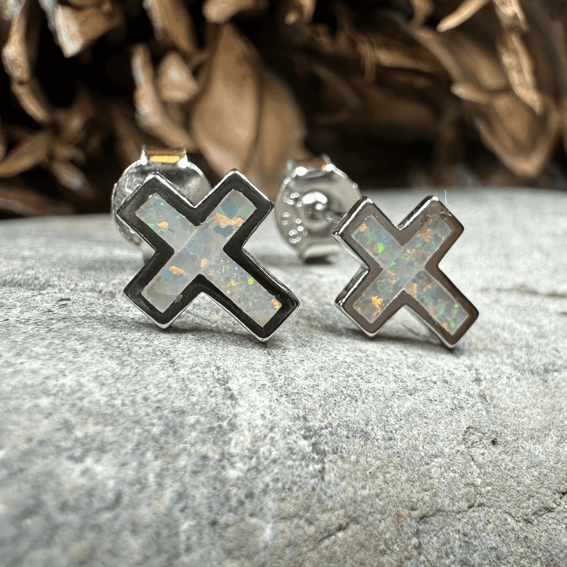 Grace Opal Cross Earrings - Gold Plate