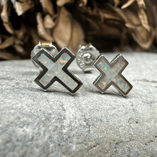 Grace Opal Cross Earrings - Gold Plate