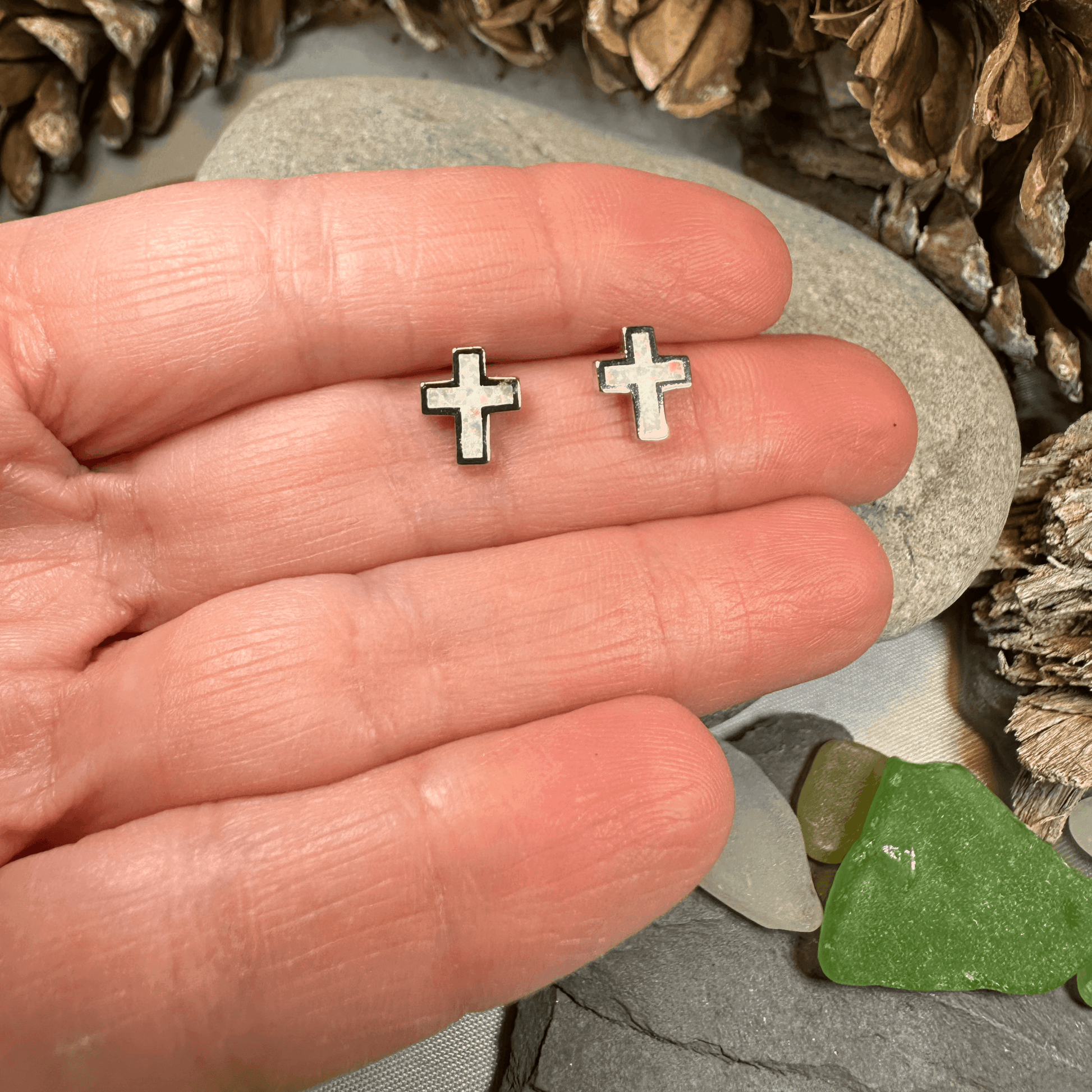 Grace Opal Cross Earrings - Gold Plate
