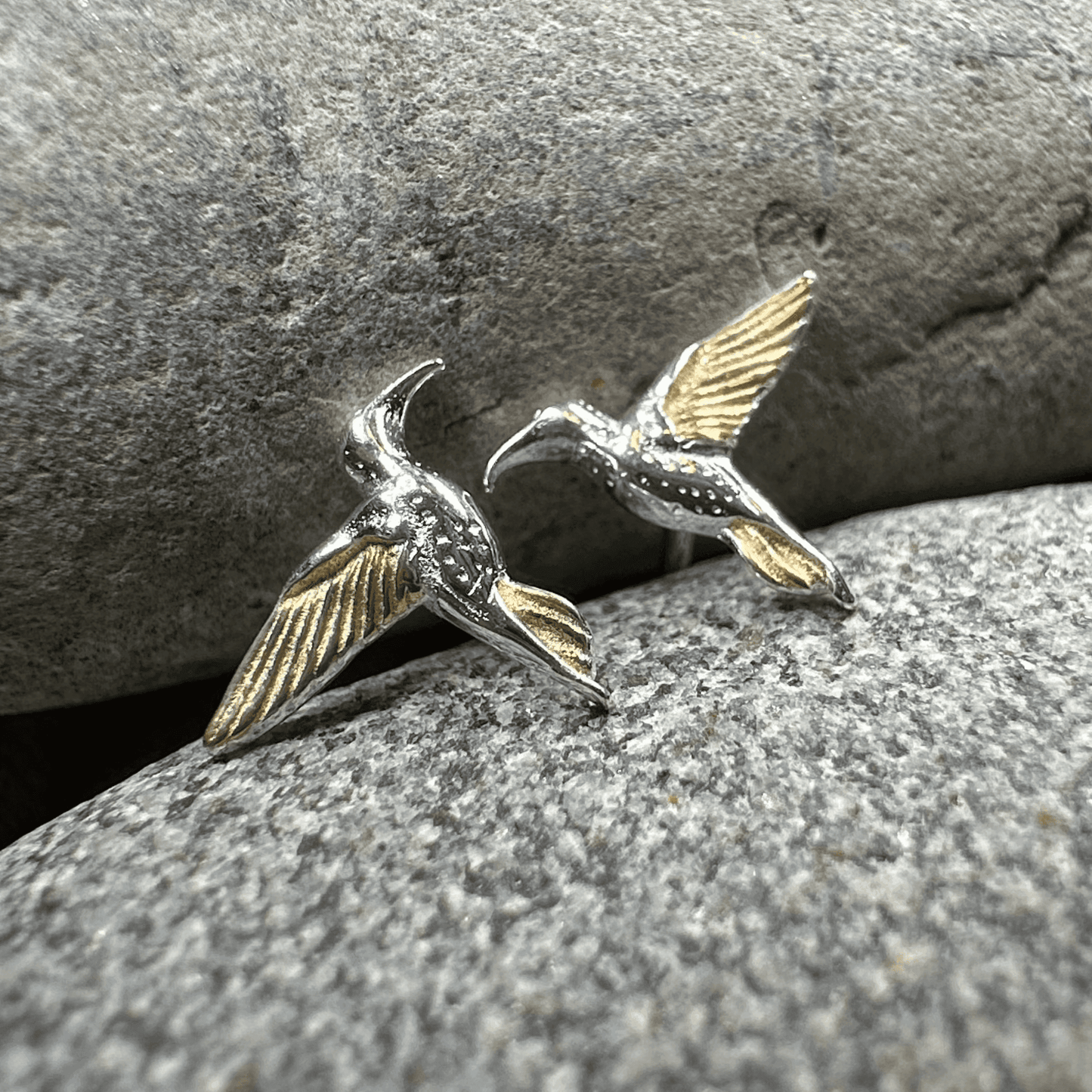 Golden Wing Hummingbird Post Earrings - 