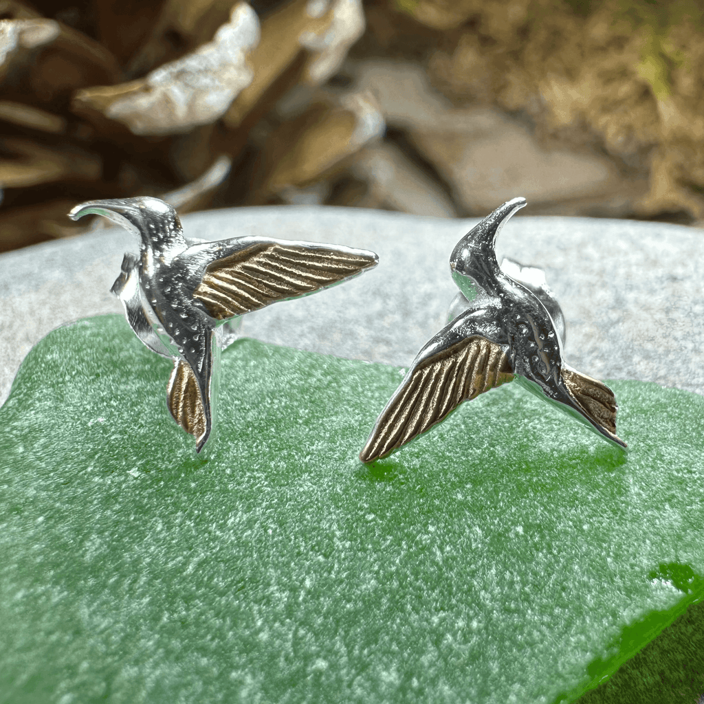 Golden Wing Hummingbird Post Earrings - 