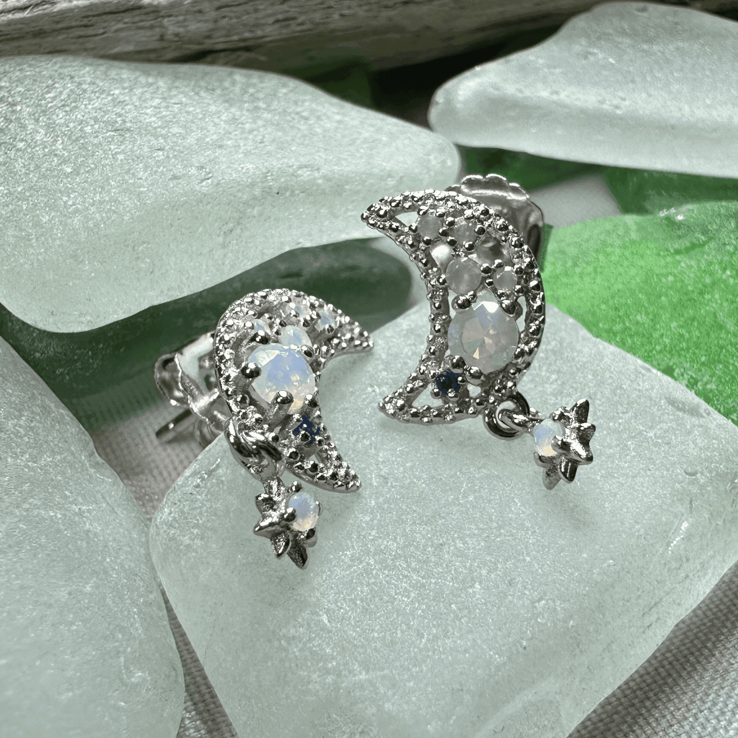 Sparkly Moon Post Earrings - 