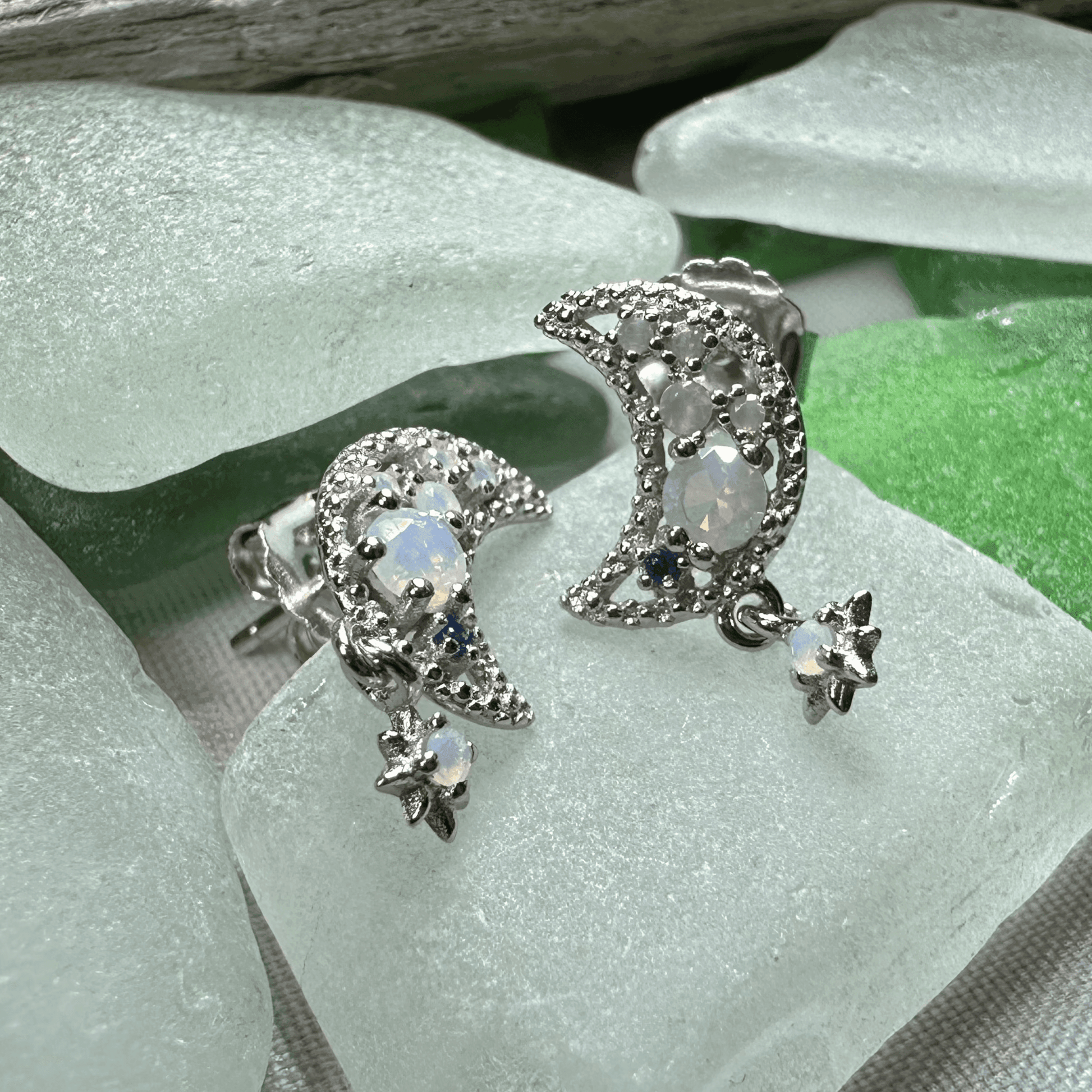 Sparkly Moon Post Earrings - 