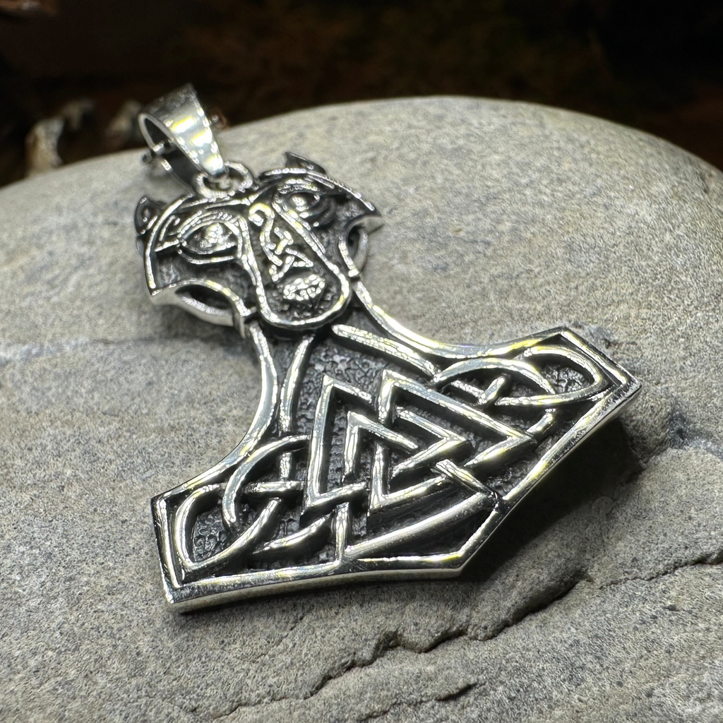 Wolf's Head Thor's Hammer Necklace