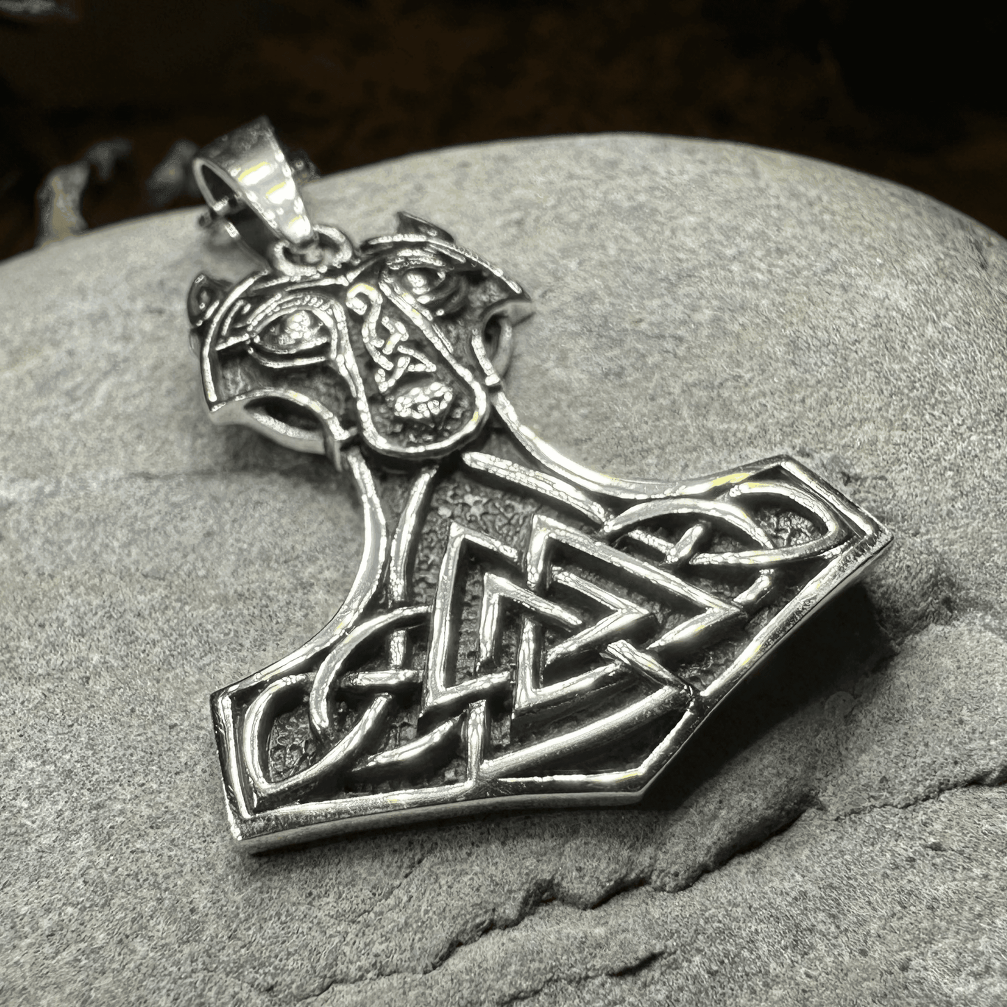 Wolf's Head Thor's Hammer Necklace - 18