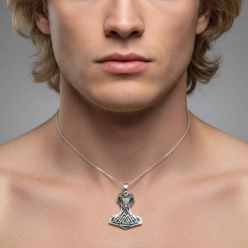 Wolf's Head Thor's Hammer Necklace