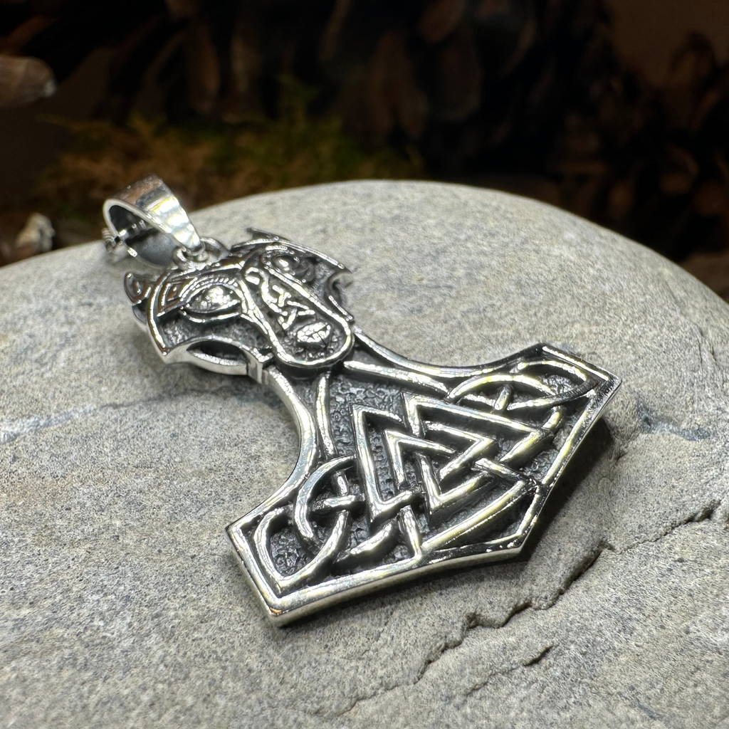 Wolf's Head Thor's Hammer Necklace