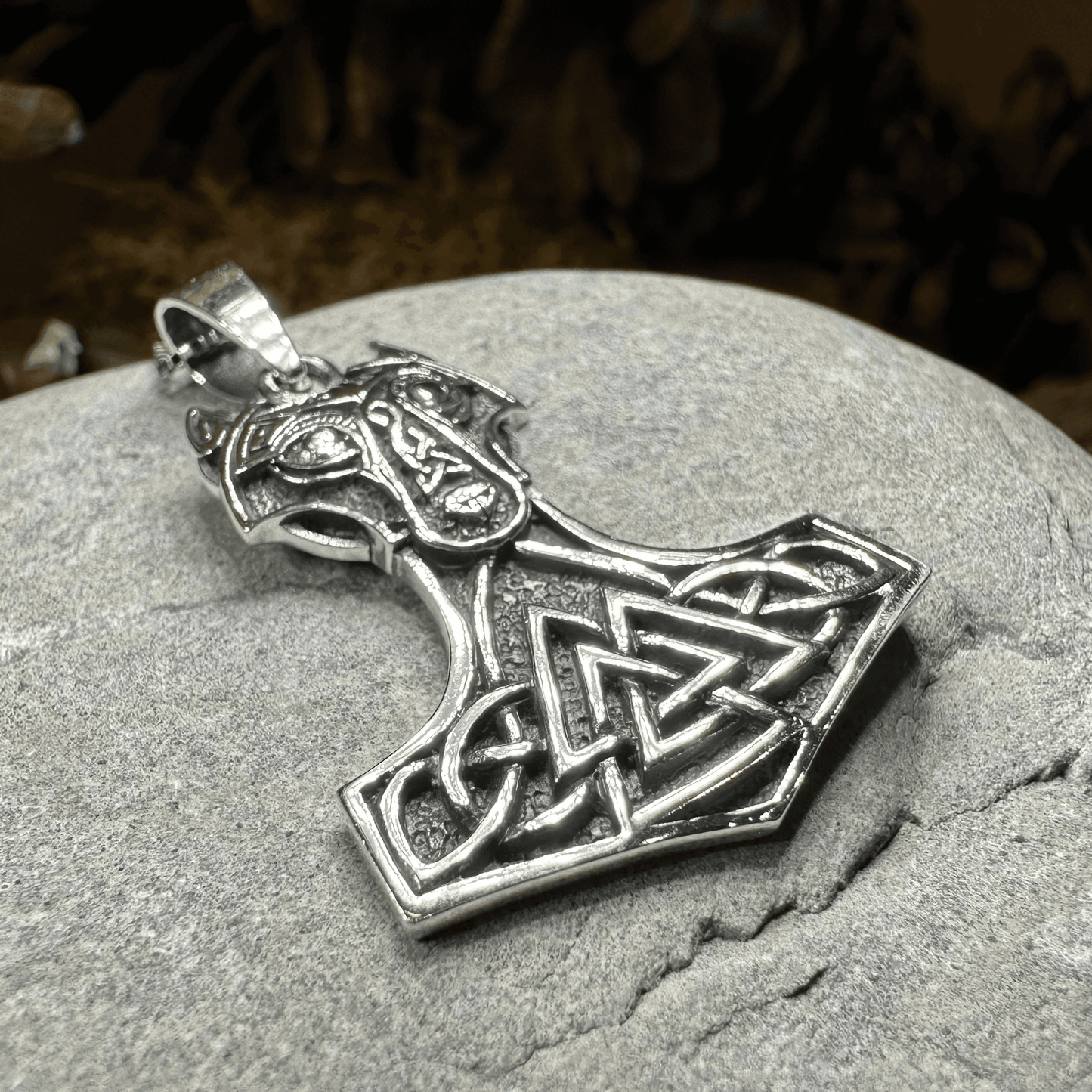 Wolf's Head Thor's Hammer Necklace - 18