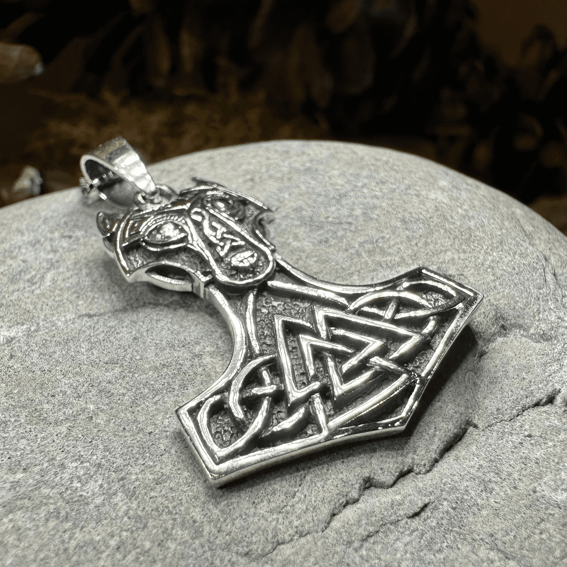 Wolf's Head Thor's Hammer Necklace - 18