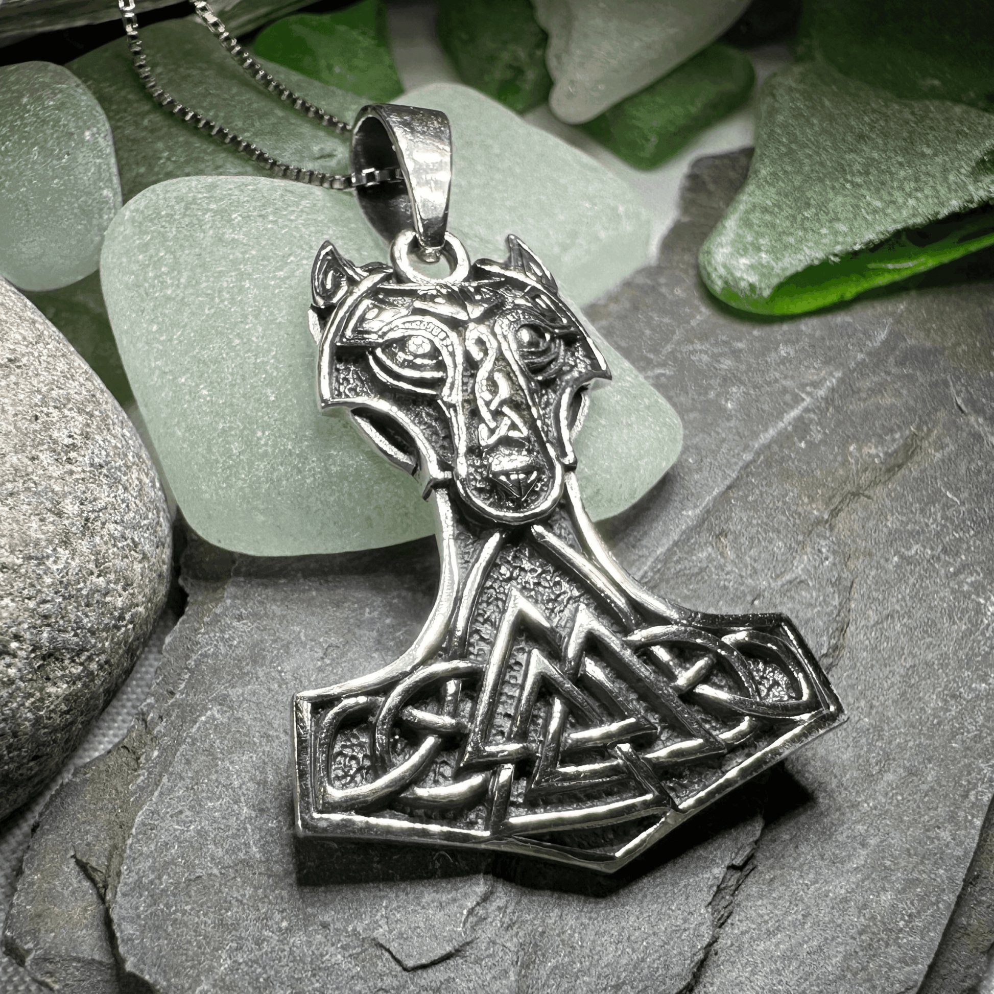 Wolf's Head Thor's Hammer Necklace - 18