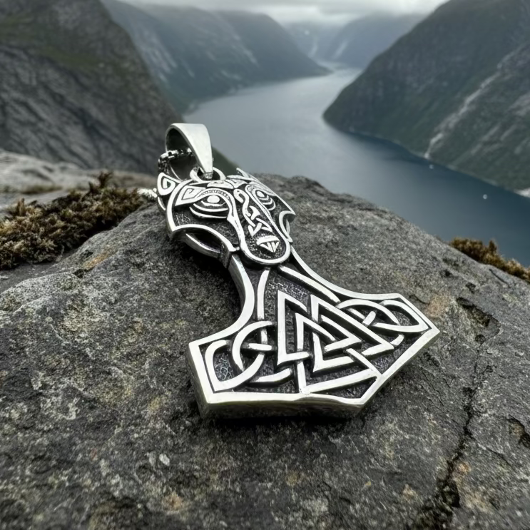 Wolf's Head Thor's Hammer Necklace