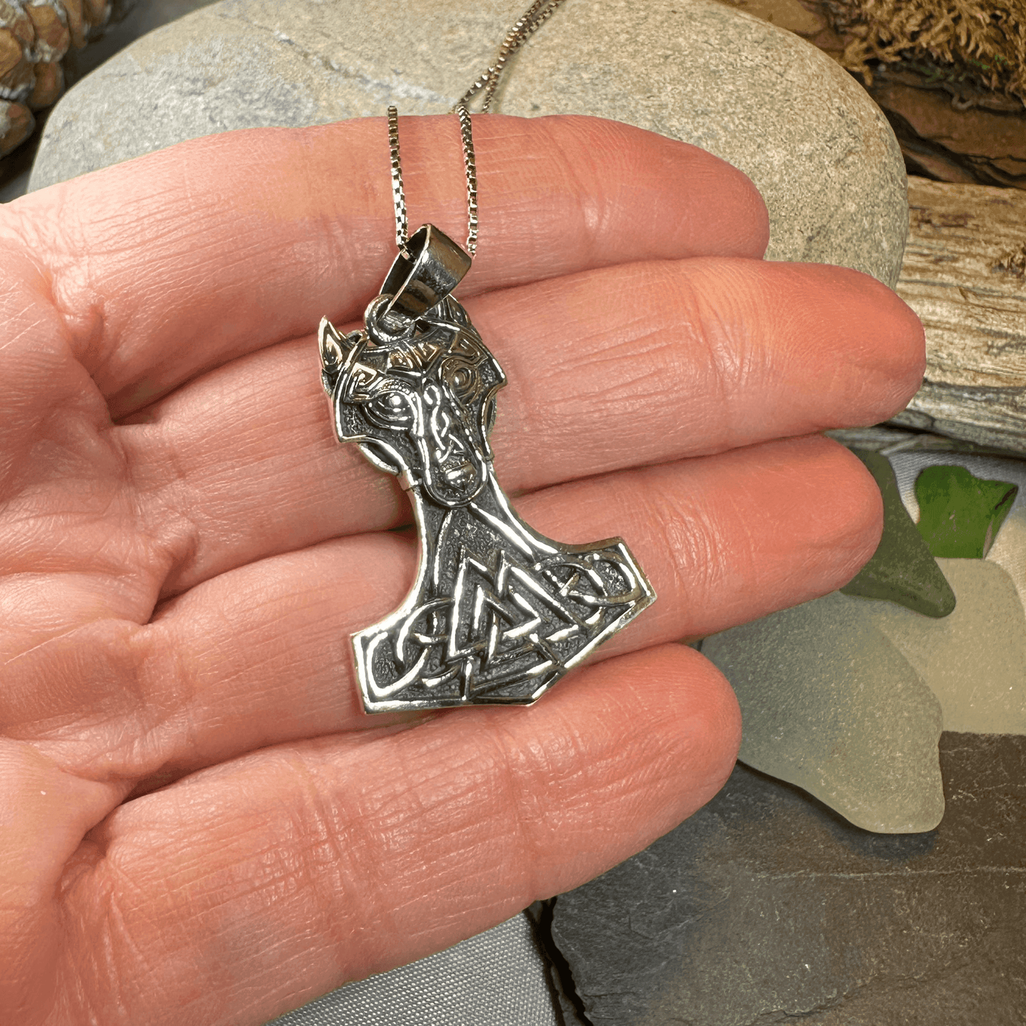 Wolf's Head Thor's Hammer Necklace - 18