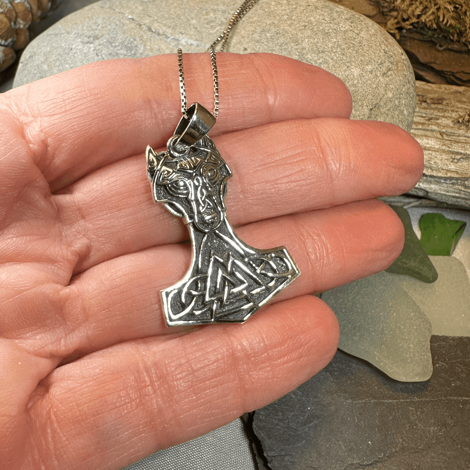 Wolf's Head Thor's Hammer Necklace - 18