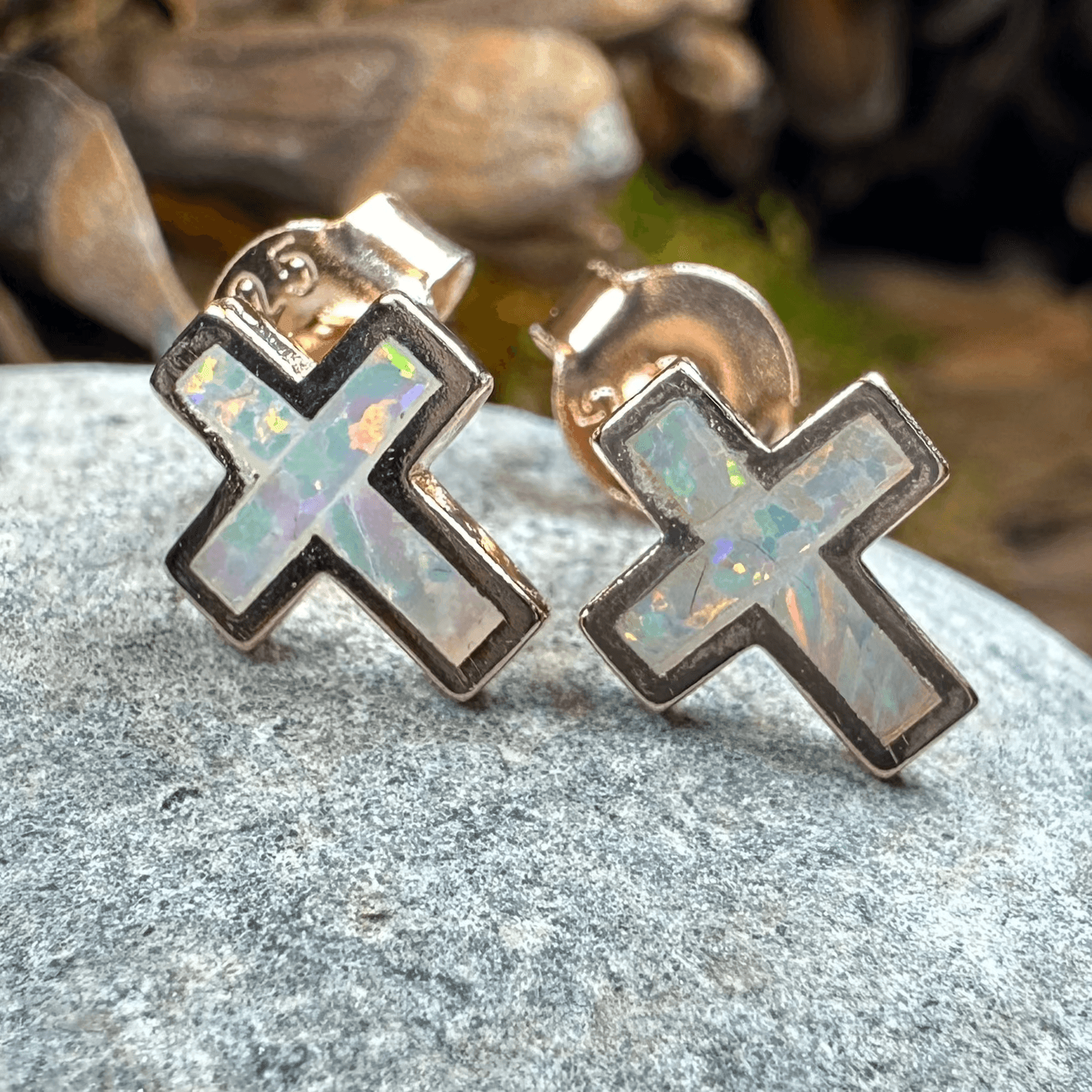 Grace Opal Cross Earrings - Gold Plate