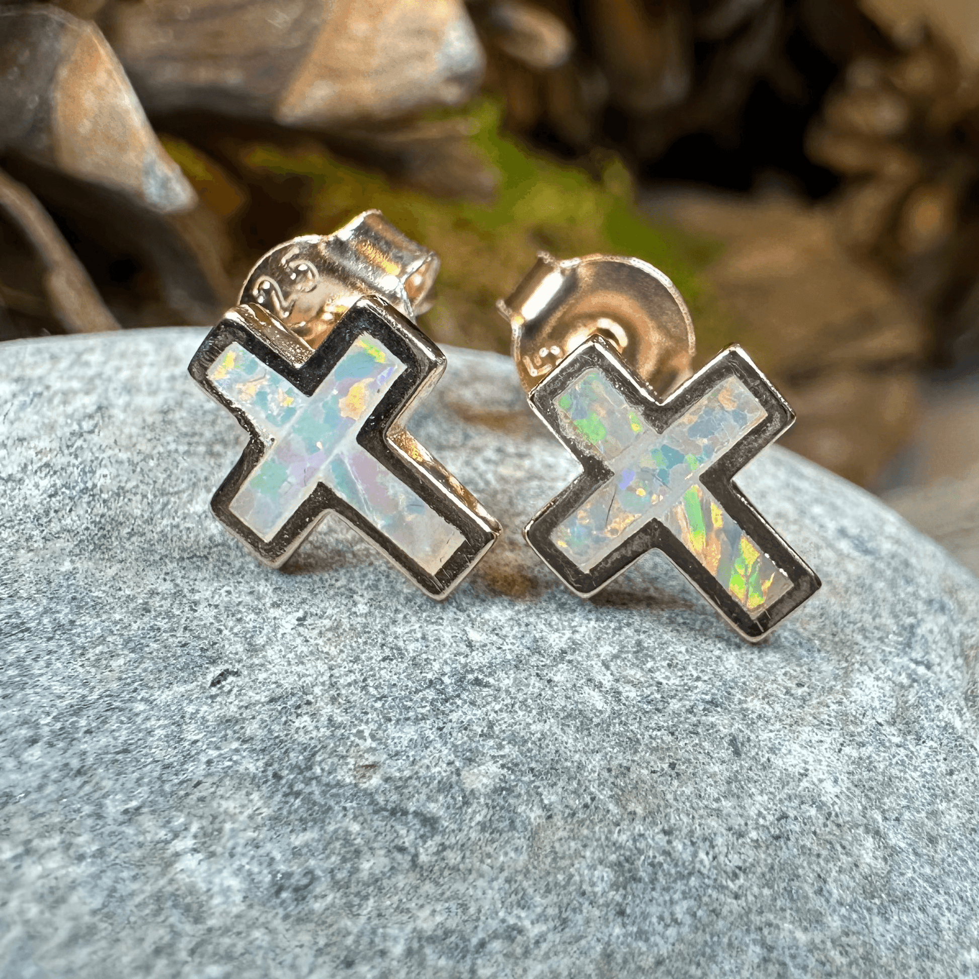 Grace Opal Cross Earrings - Gold Plate