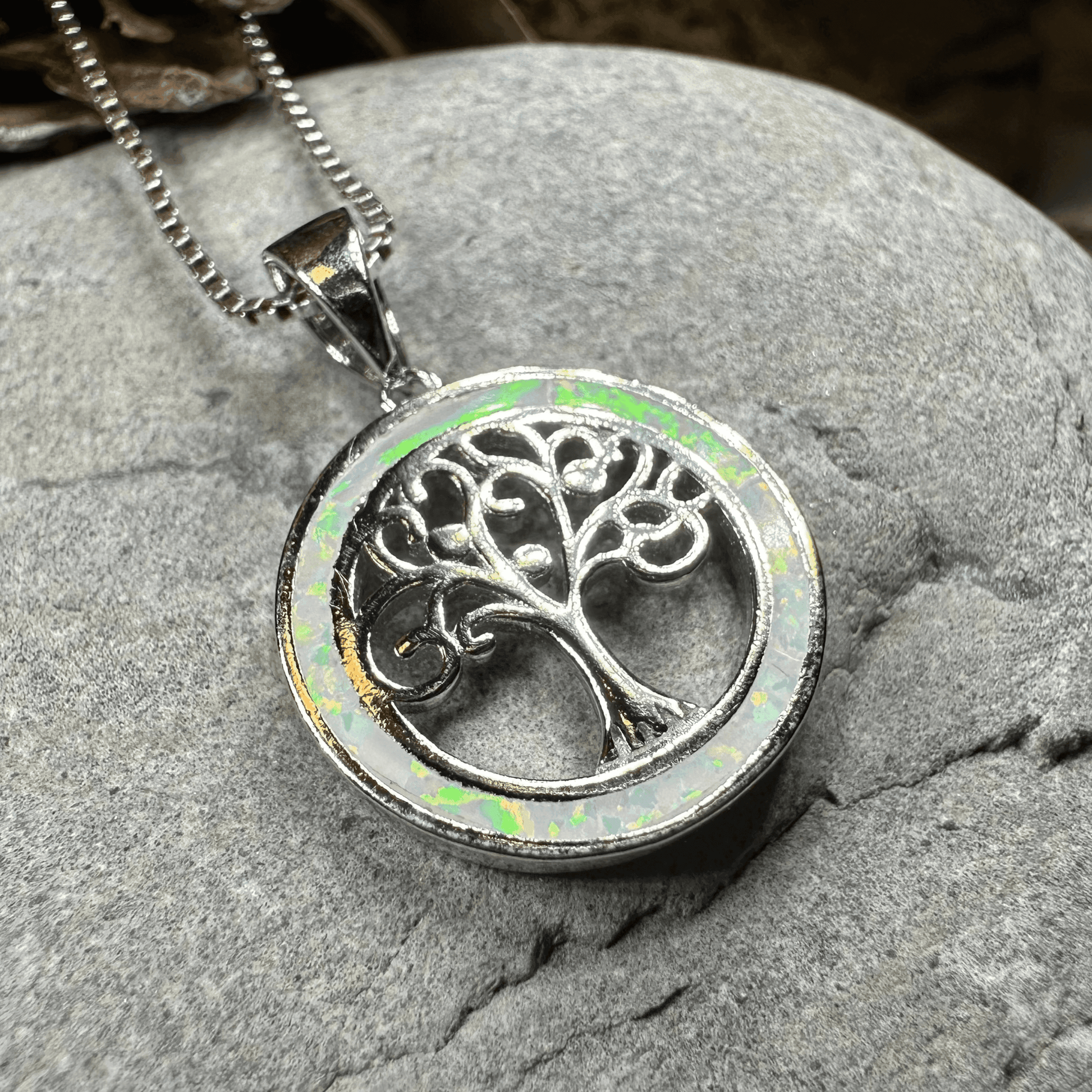 Enora Opal Tree of Life Necklace - White Fire