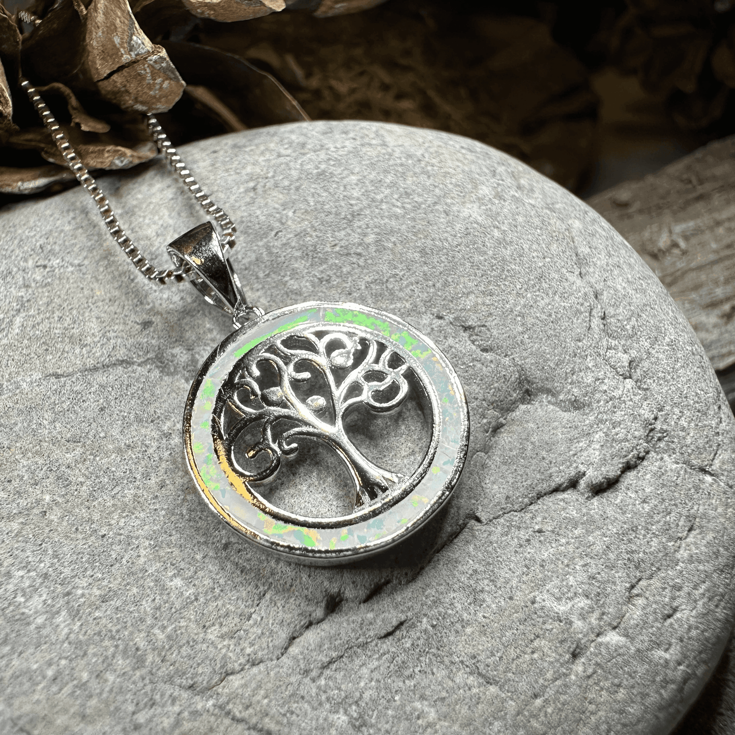 Enora Opal Tree of Life Necklace - White Fire