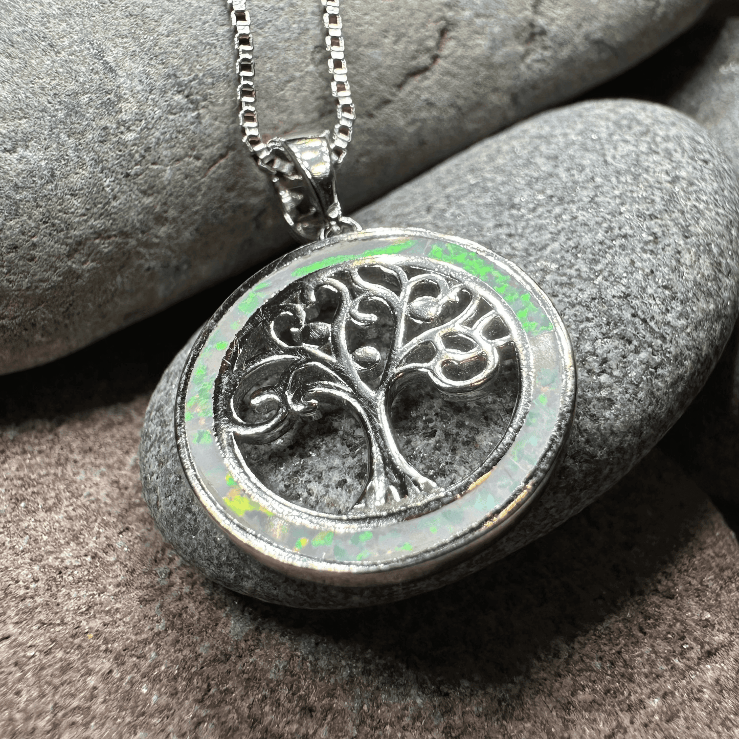 Enora Opal Tree of Life Necklace - White Fire