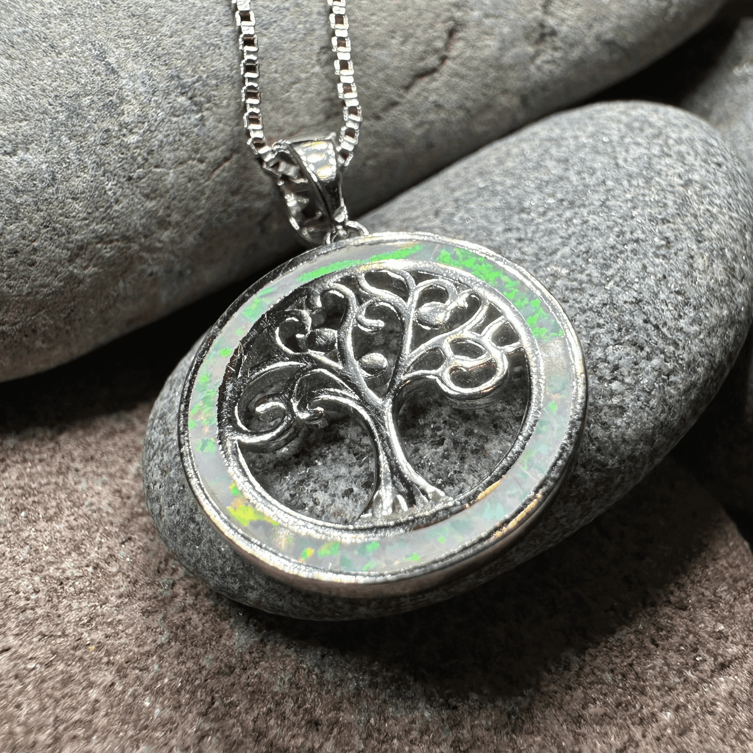Enora Opal Tree of Life Necklace - White Fire