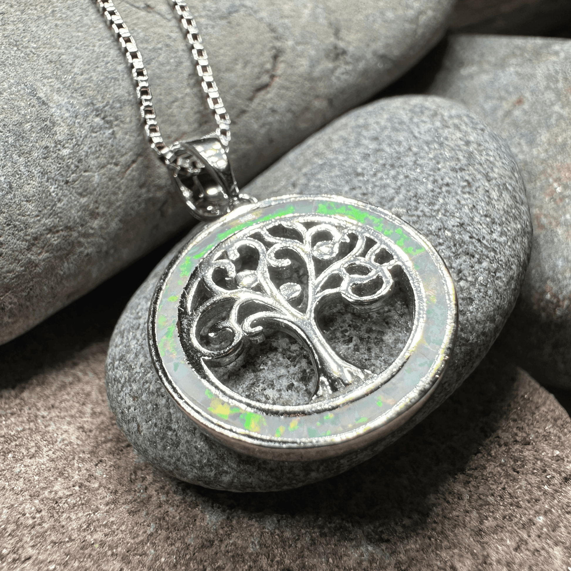 Enora Opal Tree of Life Necklace - White Fire