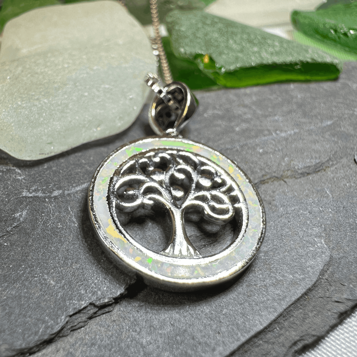 Enora Opal Tree of Life Necklace - White Fire