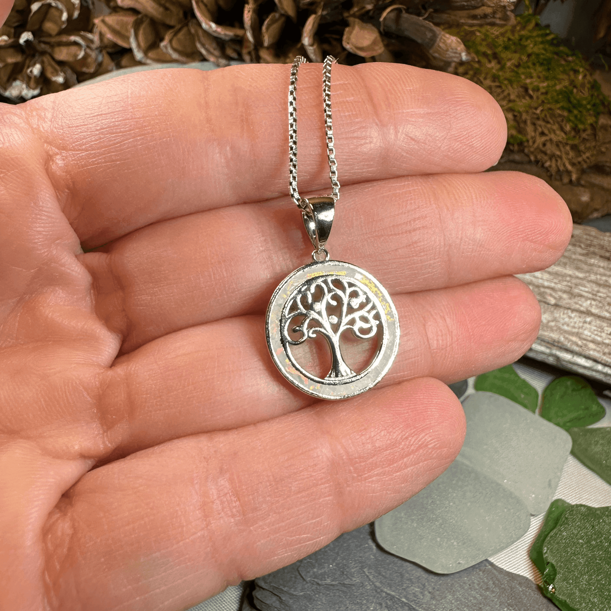Enora Opal Tree of Life Necklace - White Fire