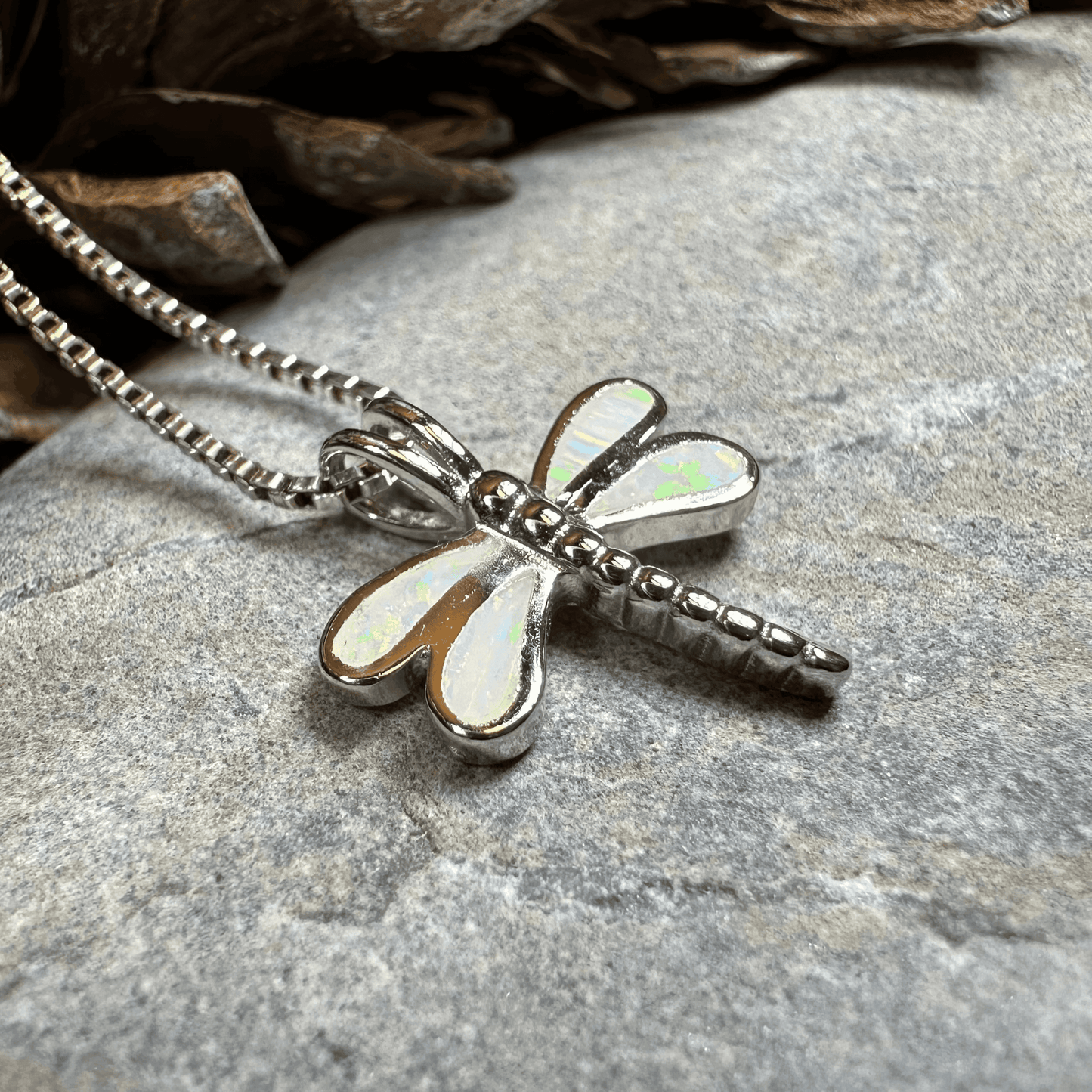 Fairy Meadow Dragonfly Necklace - 18 / White Fire