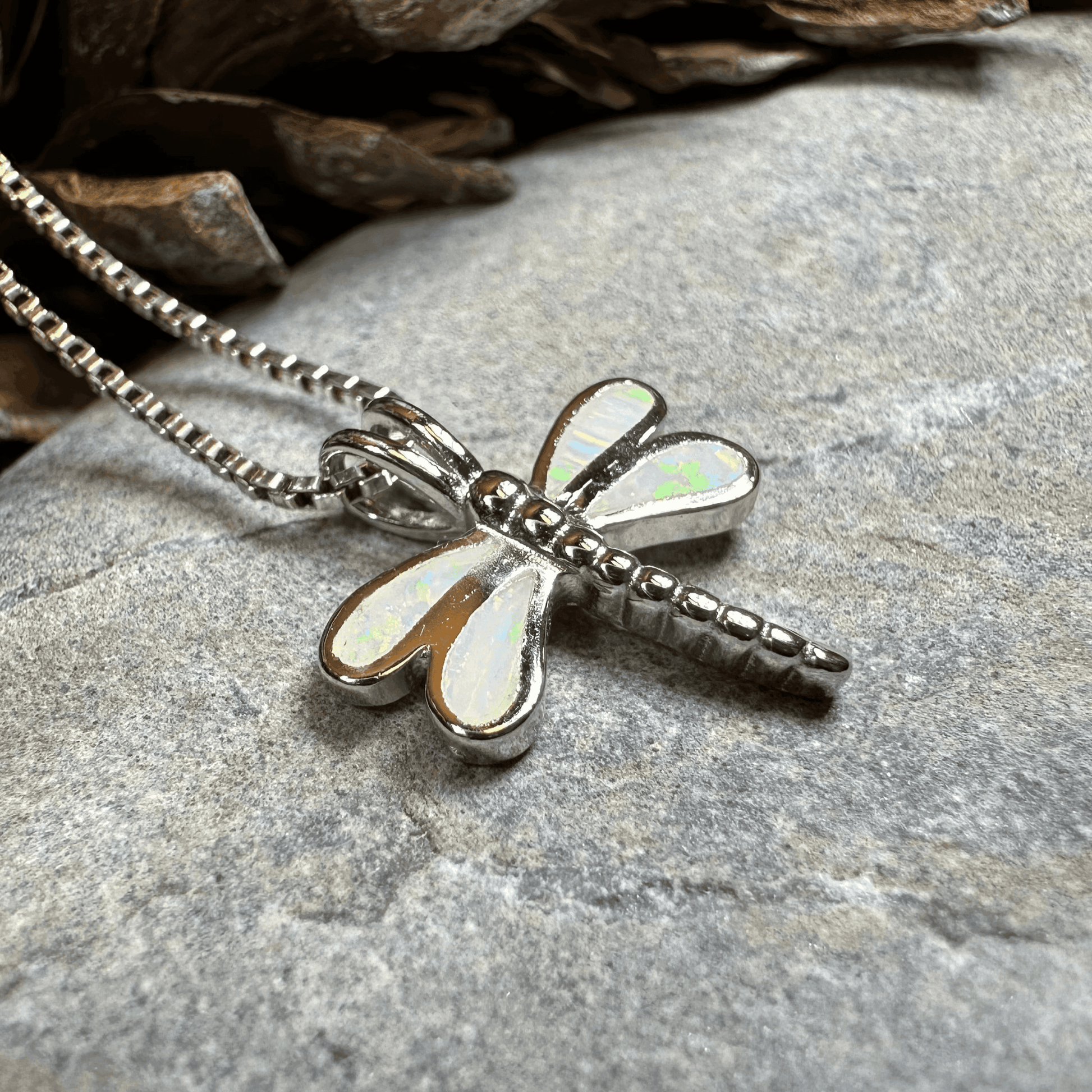 Fairy Meadow Dragonfly Necklace - 18 / White Fire