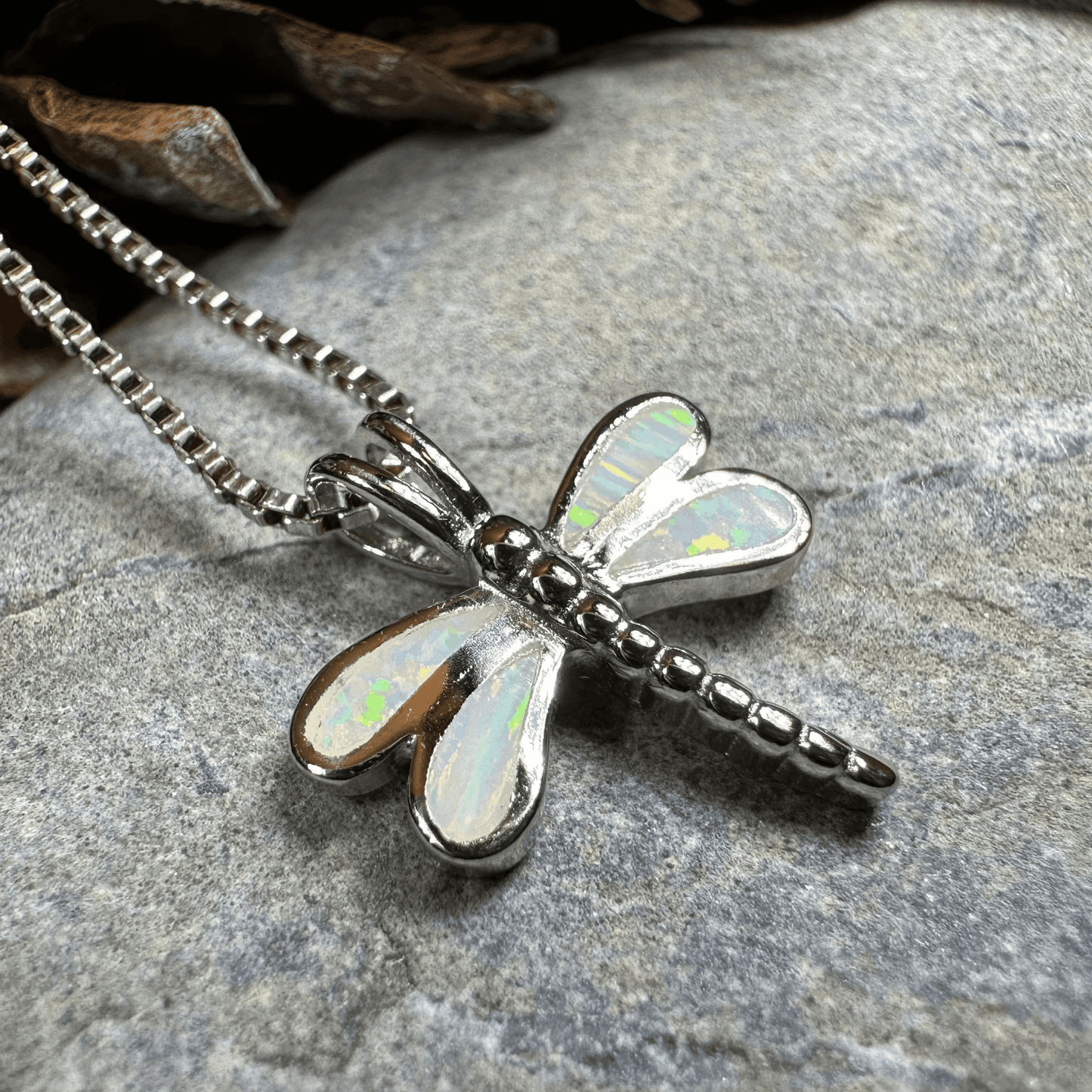 Fairy Meadow Dragonfly Necklace - 18 / White Fire