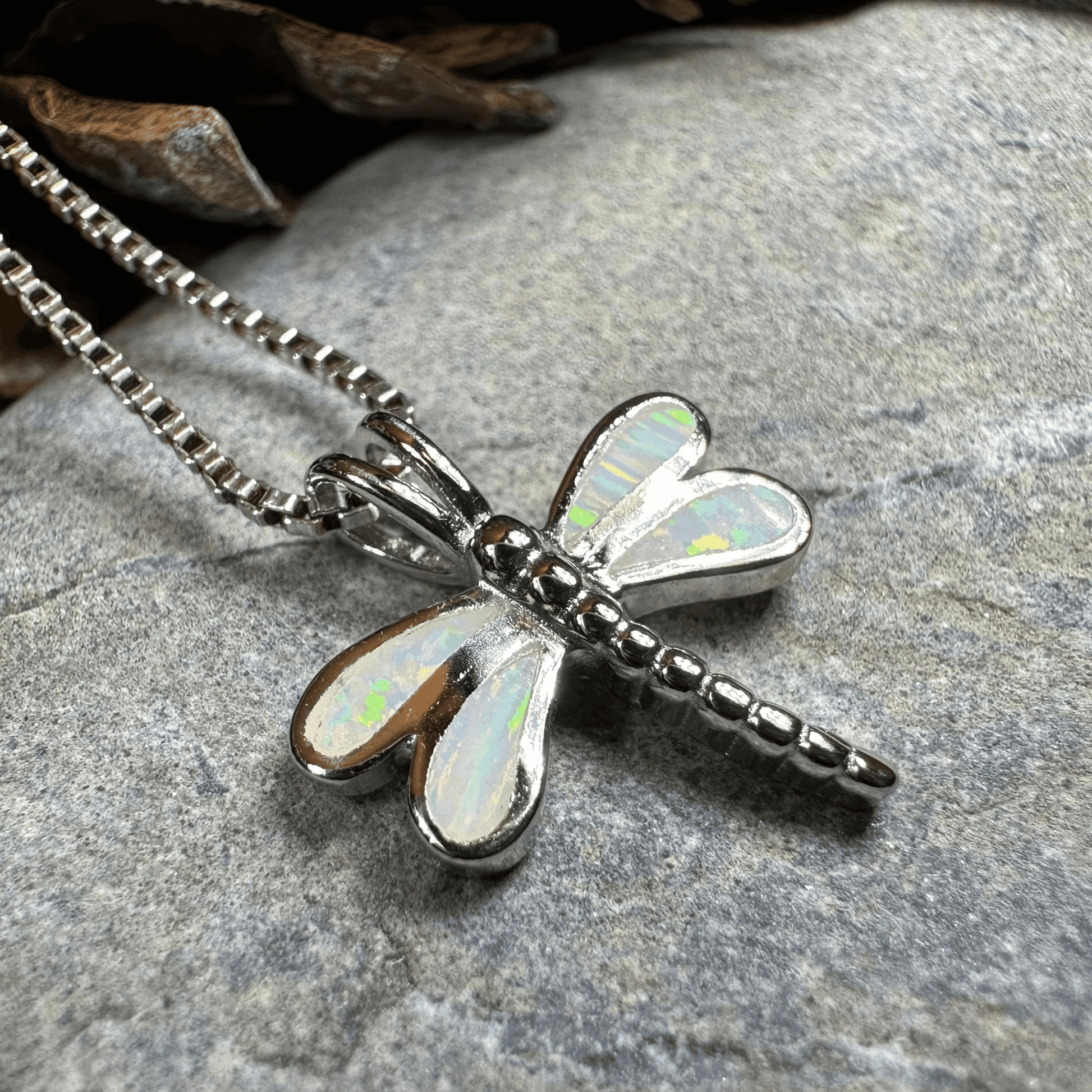 Fairy Meadow Dragonfly Necklace - 18 / White Fire