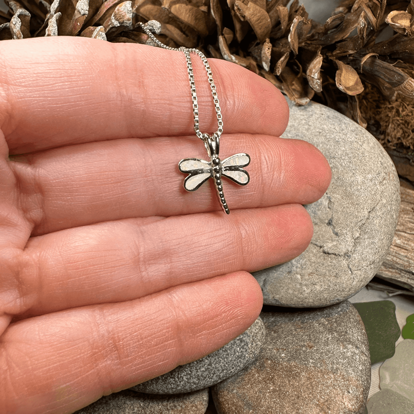 Fairy Meadow Dragonfly Necklace - 18 / White Fire