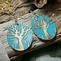 Green Oak Tree of Life Copper Earrings - 