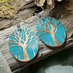 Green Oak Tree of Life Copper Earrings - 