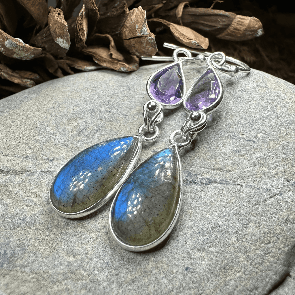 Celtic Waters Earrings - Teardrop Stone Amethyst