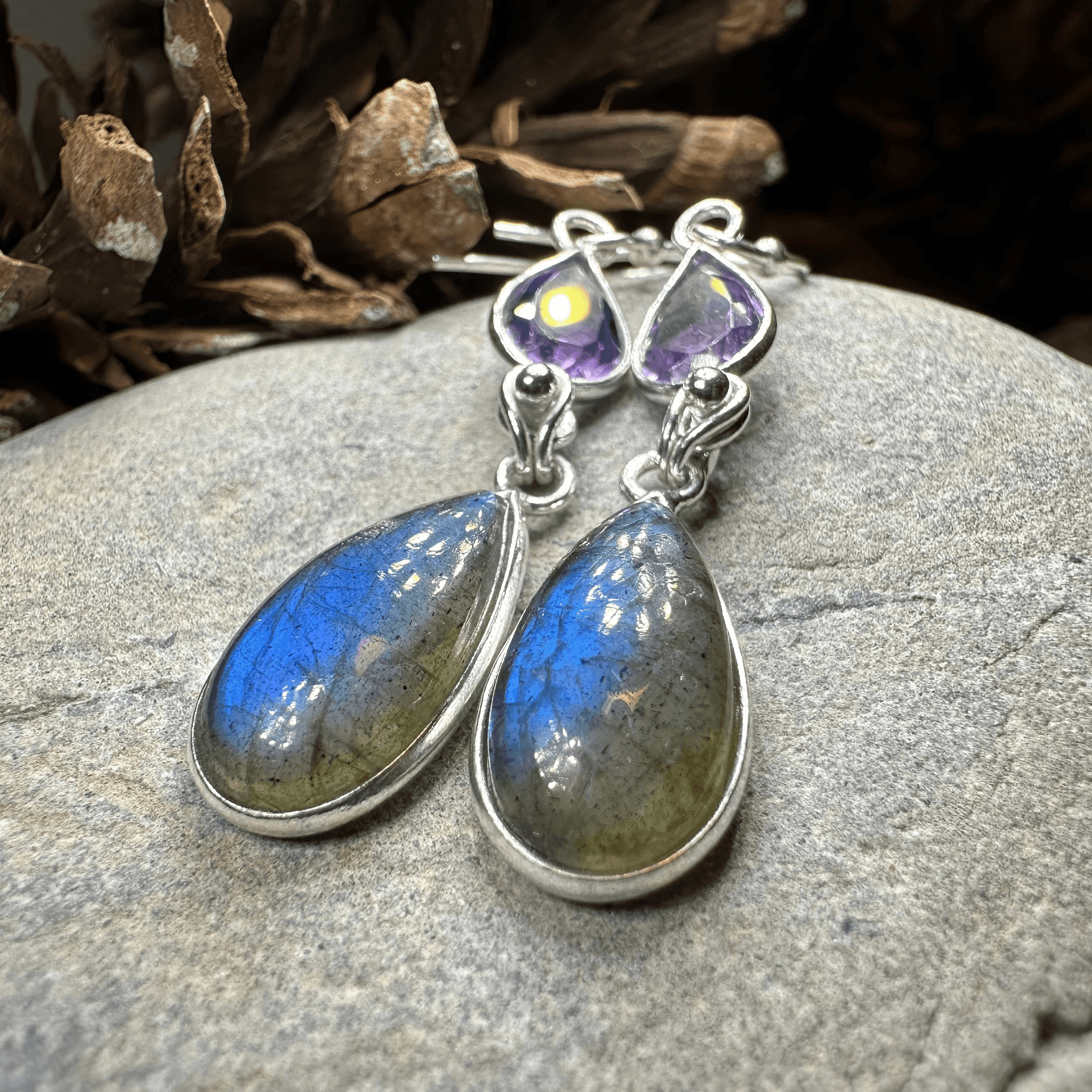 Celtic Waters Earrings - Square Stone Blue Topaz