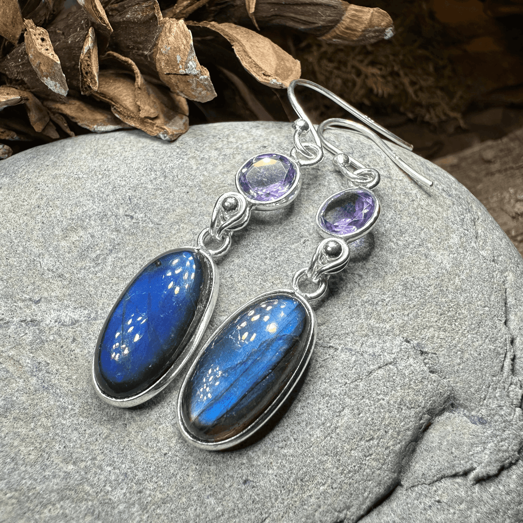 Celtic Waters Earrings - Square Stone Blue Topaz