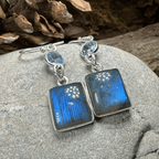Celtic Waters Earrings - Square Stone Blue Topaz