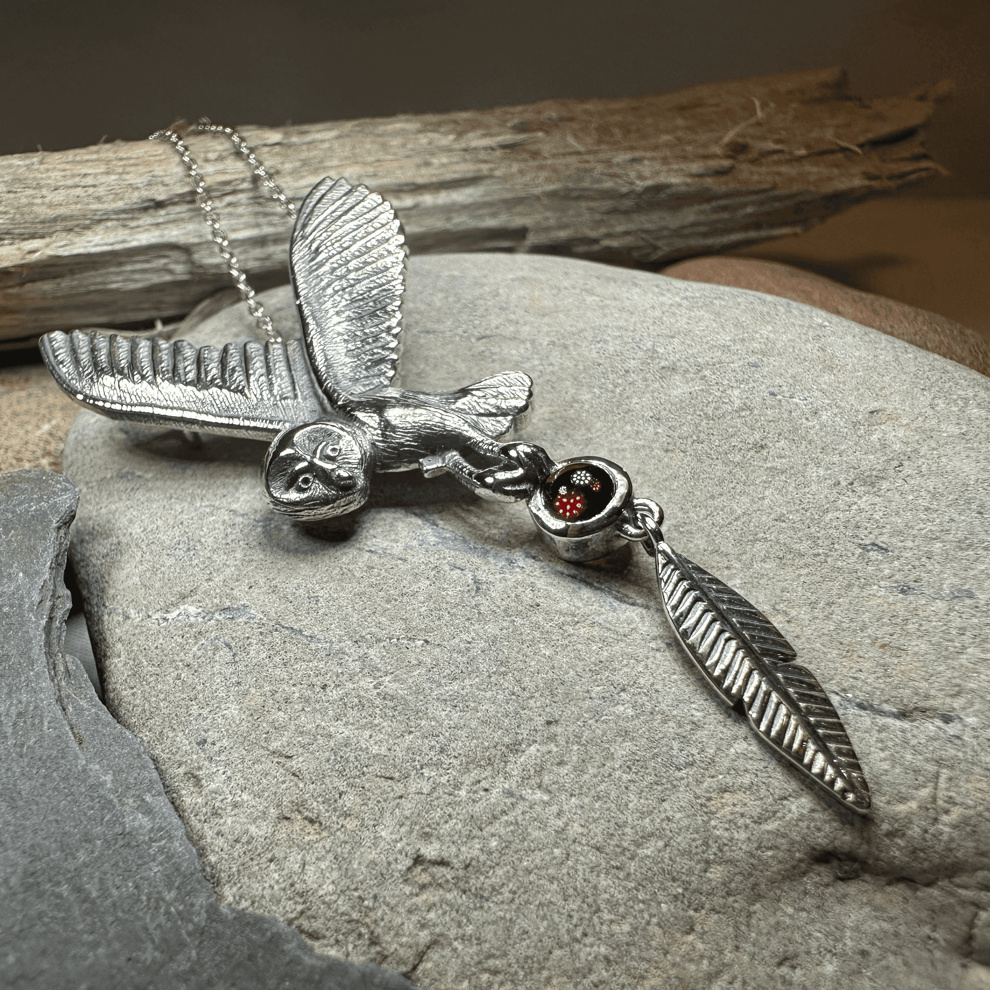 Owl Necklace - Garnet