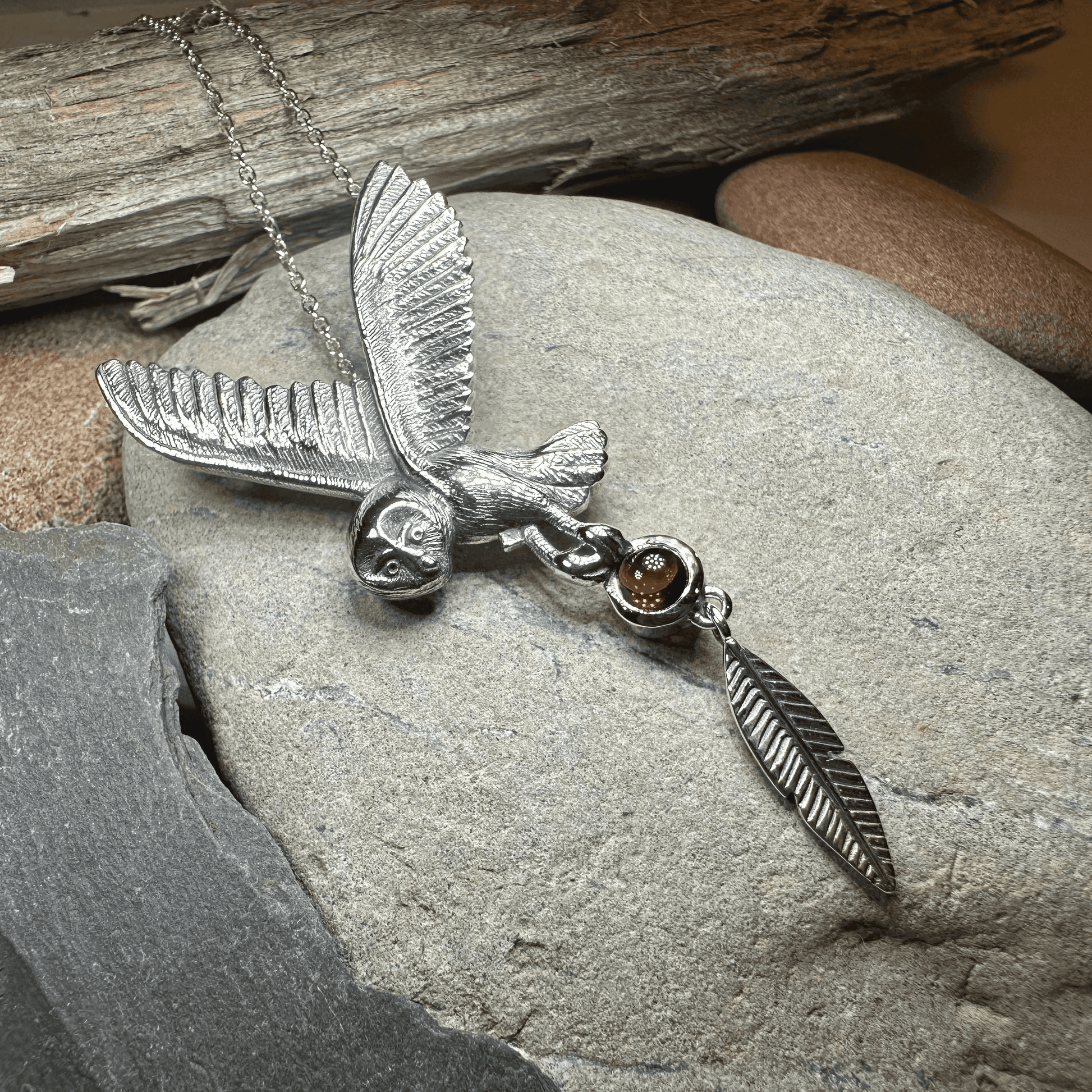 Owl Necklace - Garnet