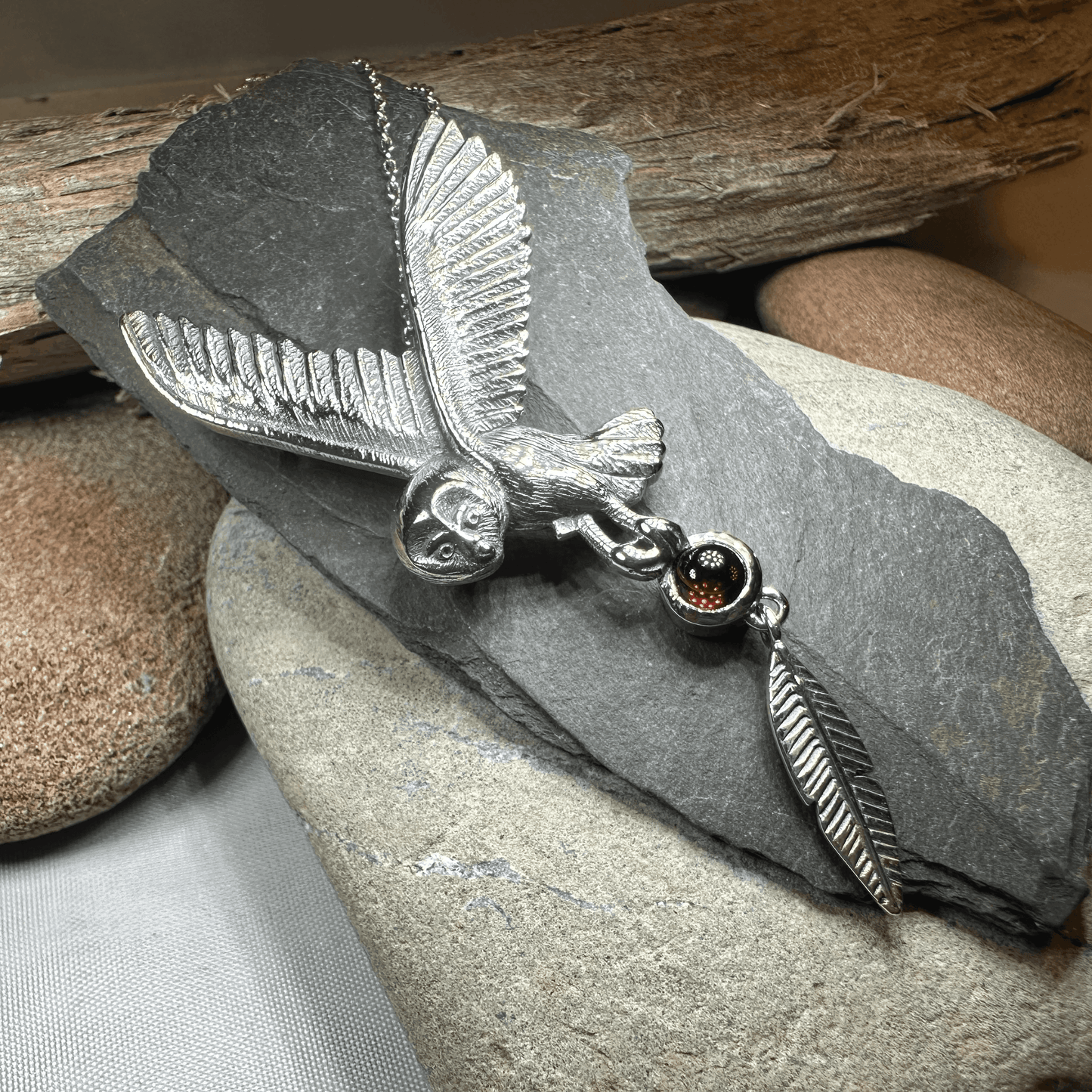 Owl Necklace - Garnet