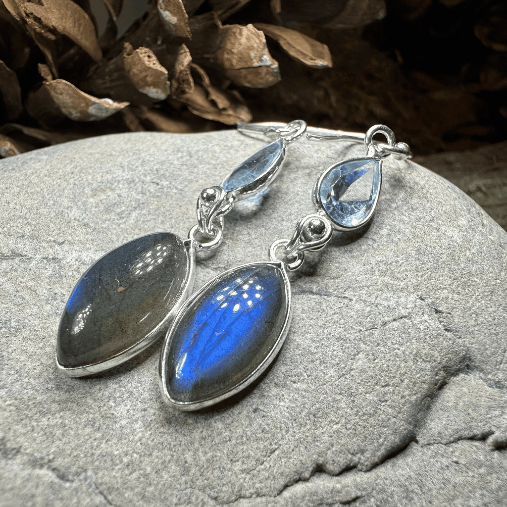 Celtic Waters Earrings - Diamond Stone Blue Topaz