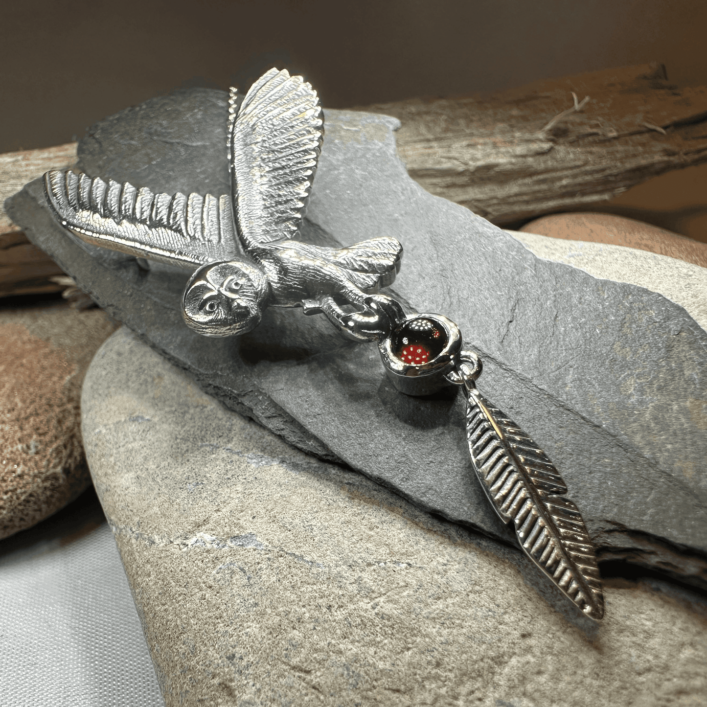 Owl Necklace - Garnet