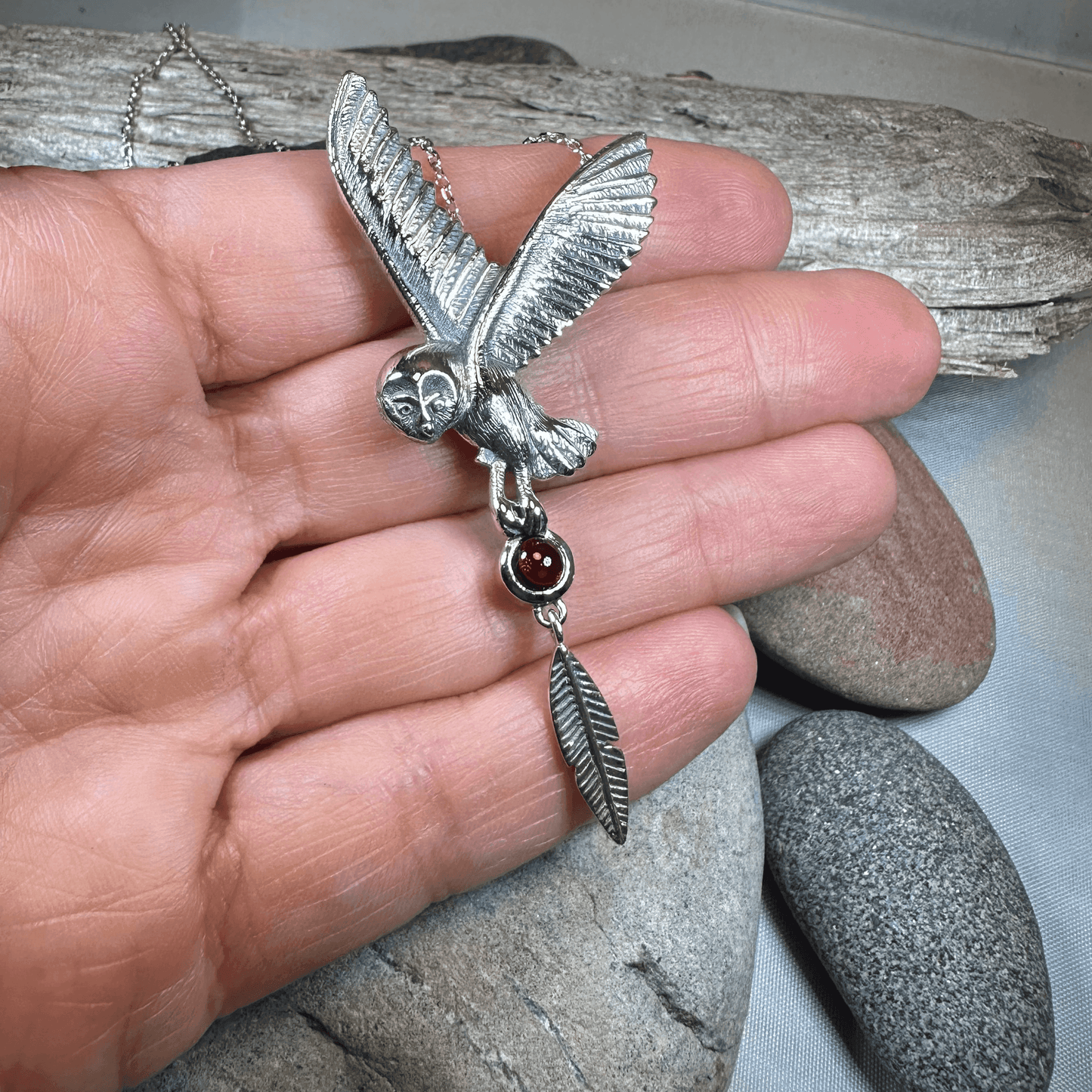 Owl Necklace - Garnet