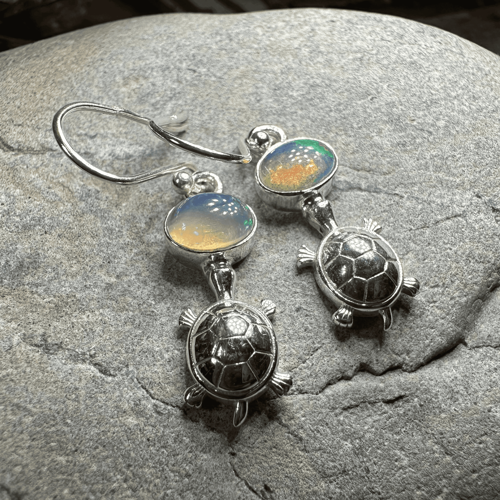 Turtle Opal Earrings - Round Stone